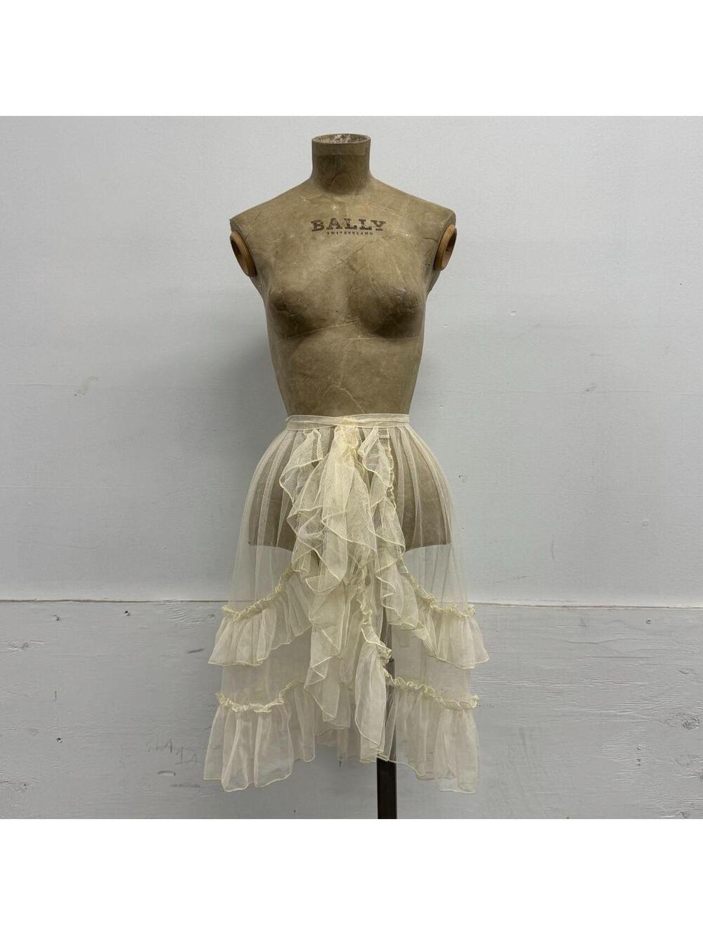Cream Sheer Mesh Tiered Ruffle Cascade Wrap Skirt / Bustle Layering Piece